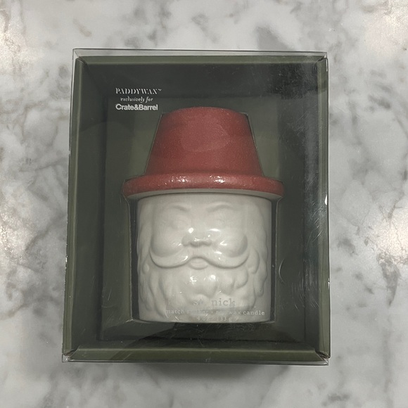 Paddywax Crate & Barrel Santa soy wax Candle with Red Hat match holder 4oz NWT - Picture 2 of 12